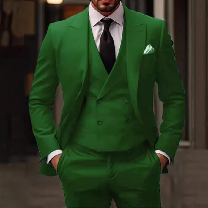 Green Plus-sized Foreign Trade Three-piece Groom Best Man Suit - Image 5