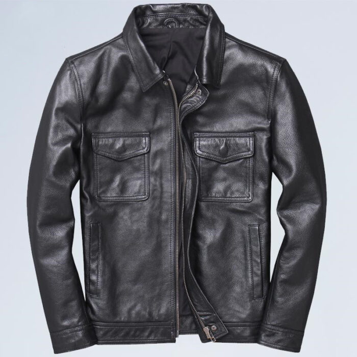 Lapel Motorcycle Leather Men's Casual Retro Leather Jacket Coat - Image 3