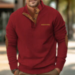 Winter Faux Pocket Casual Stand Collar Long Sleeve Corduroy Men's Sweater - Image 2