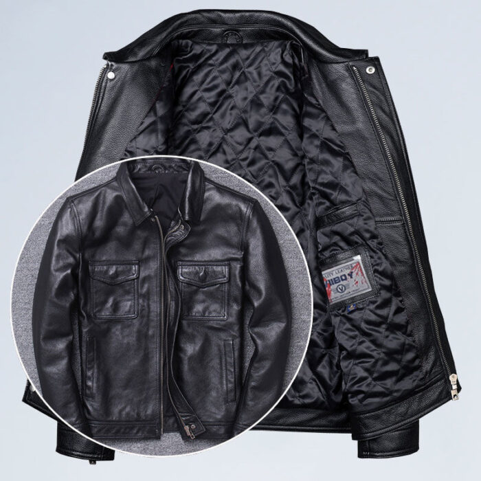 Lapel Motorcycle Leather Men's Casual Retro Leather Jacket Coat - Image 4