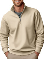 Casual Zipper Stand-up Collar Thick Fleece-lined Solid Color Men's Sweater - Image 10