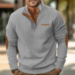 Winter Faux Pocket Casual Stand Collar Long Sleeve Corduroy Men's Sweater - Image 4