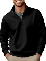 Casual Zipper Stand-up Collar Thick Fleece-lined Solid Color Men's Sweater - Image 3