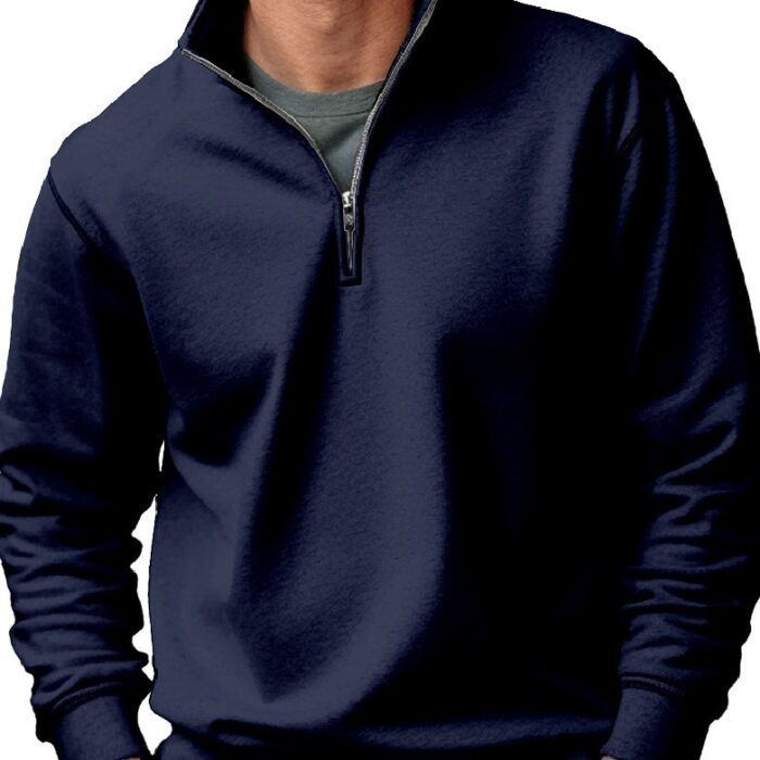 Casual Zipper Stand-up Collar Thick Fleece-lined Solid Color Men's Sweater - Image 1