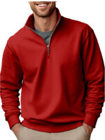 Casual Zipper Stand-up Collar Thick Fleece-lined Solid Color Men's Sweater - Image 8