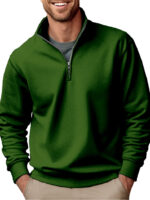 Casual Zipper Stand-up Collar Thick Fleece-lined Solid Color Men's Sweater - Image 6
