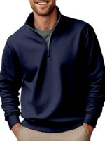 Casual Zipper Stand-up Collar Thick Fleece-lined Solid Color Men's Sweater - Image 7