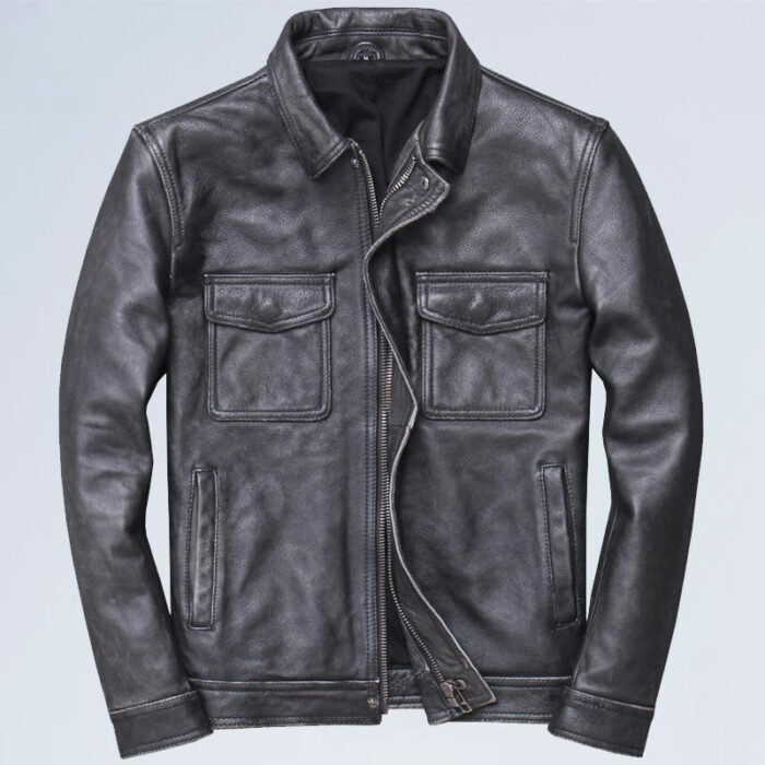 Lapel Motorcycle Leather Men's Casual Retro Leather Jacket Coat - Image 5