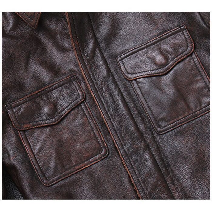 Lapel Motorcycle Leather Men's Casual Retro Leather Jacket Coat - Image 6