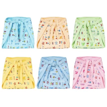 Koochie-Koo Cotton Washable Reusable Colorful Printed Nappy, Diaper, Langot With Extra Absorbent & Wide Cushion/Padding, Nappies For 0-4 Months Baby Boys & Girls (Set Of 6,...