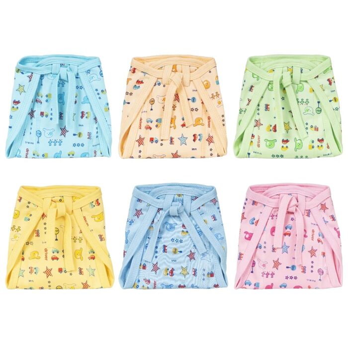Koochie-Koo Cotton Washable Reusable Colorful Printed Nappy, Diaper, Langot With Extra Absorbent & Wide Cushion/Padding, Nappies For 0-4 Months Baby Boys & Girls (Set Of 6,...
