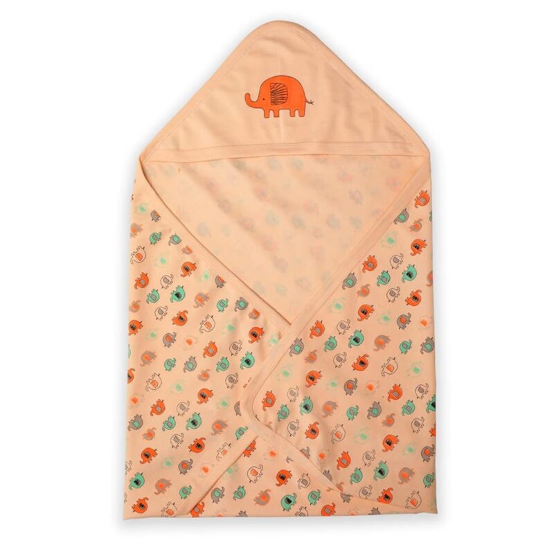 LuvLap Cotton Hooded Wrapper - Baby Towel for New Born | Big Size 75cm x 75cm | Soft, Safe & Skin-Friendly | for Newborns 0-12 Months | Lightweight & Travel Friendly, Elephant...